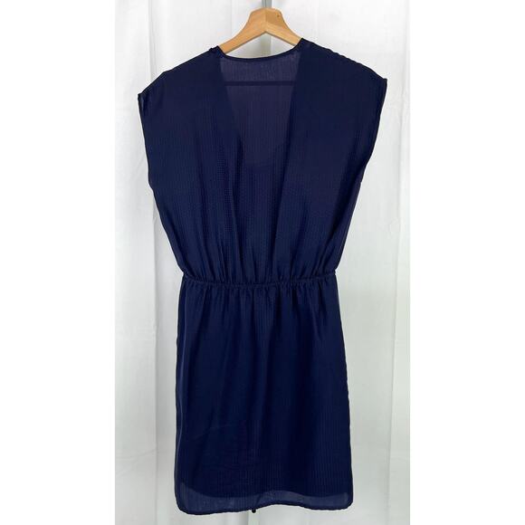 SESSUN Victorian Queen Silk Mini Dress Cap Sleeve Blouson Navy Blue Size XS - Picture 2 of 12